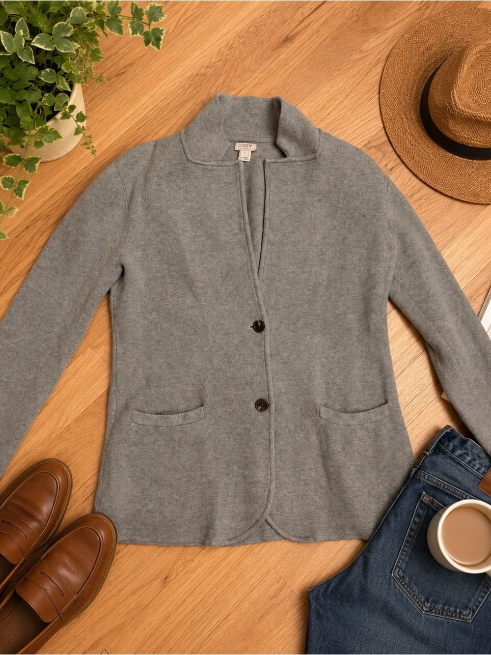 J.Crew Gray Shawl Collar Two-Button Sweater Blazer Cardigan Sz S